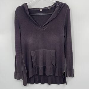 MARGARET O'LEARY Womens Cashmere Hooded Sweater Size XS Brown Pull Over V-Neck
